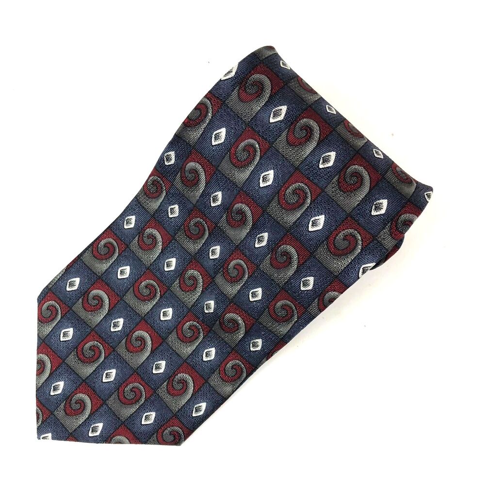 Vintage LOUIS ROTH 100% Silk Tie Abstract Swirl Geometric Checker Hand Made Long